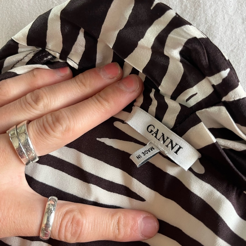 Authentic Ganni Brown Silk Zebra Wrap Top